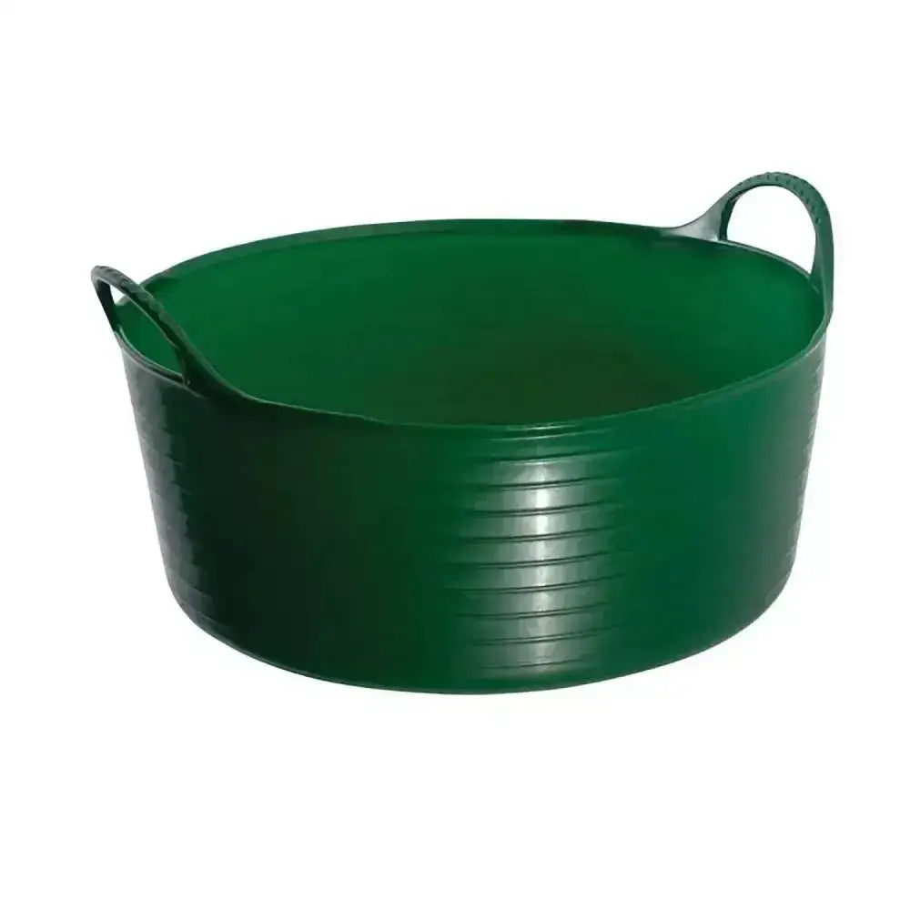 Dark green durable plastic red gorilla flexible shallow bucket 15l with ribbed sides and integrated handles