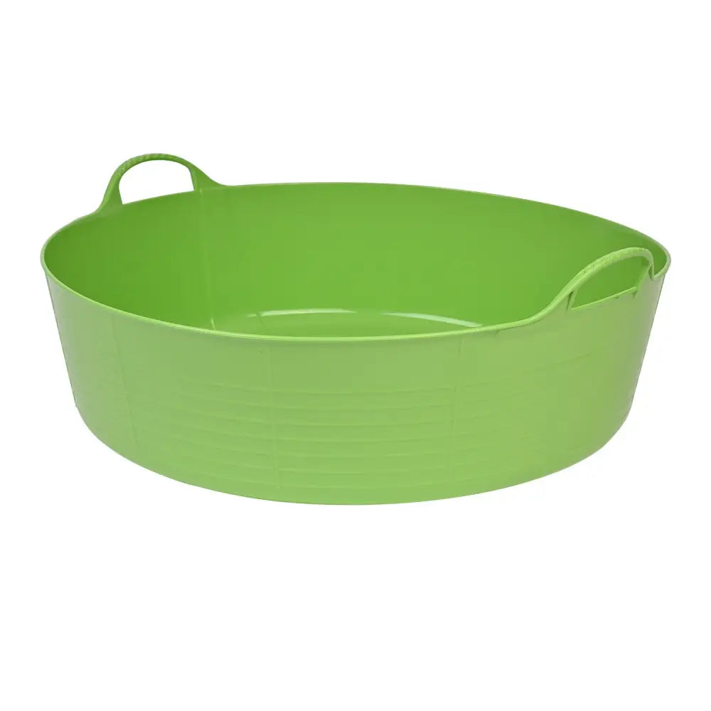 Bright green oval plastic tub with handles for feed bowls 35l from red gorilla flexible shallow feed bowls range