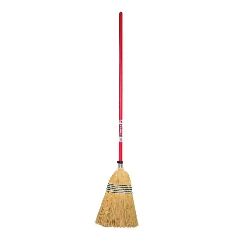 Red gorilla natural corn broom standard with red handle and shaped head corn broom natural straw bristles