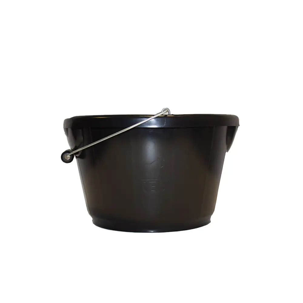 Black recycled polymer feed bucket with silver metal handle from red gorilla plas feed bucket coloured feed bucket range
