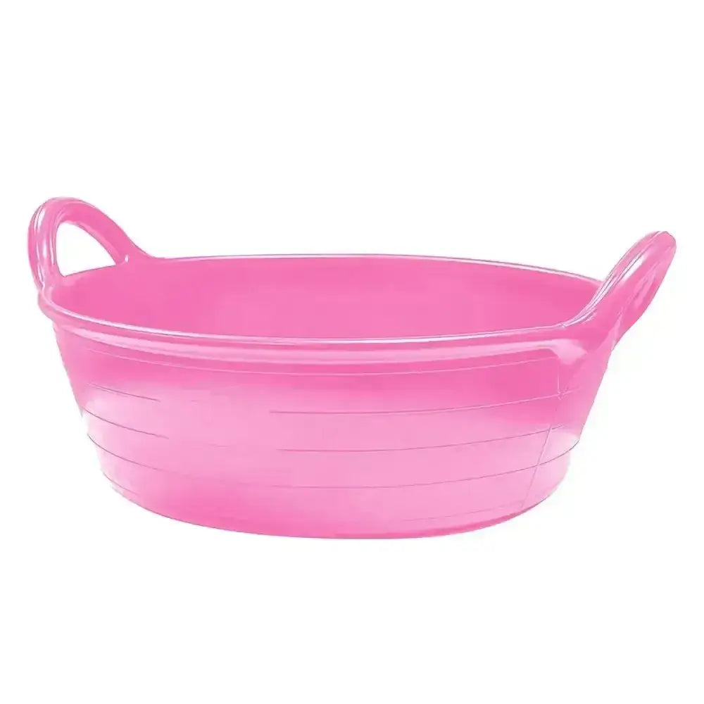 Pink plastic utility basket with two handles part of red gorilla plas feed skip medium collection