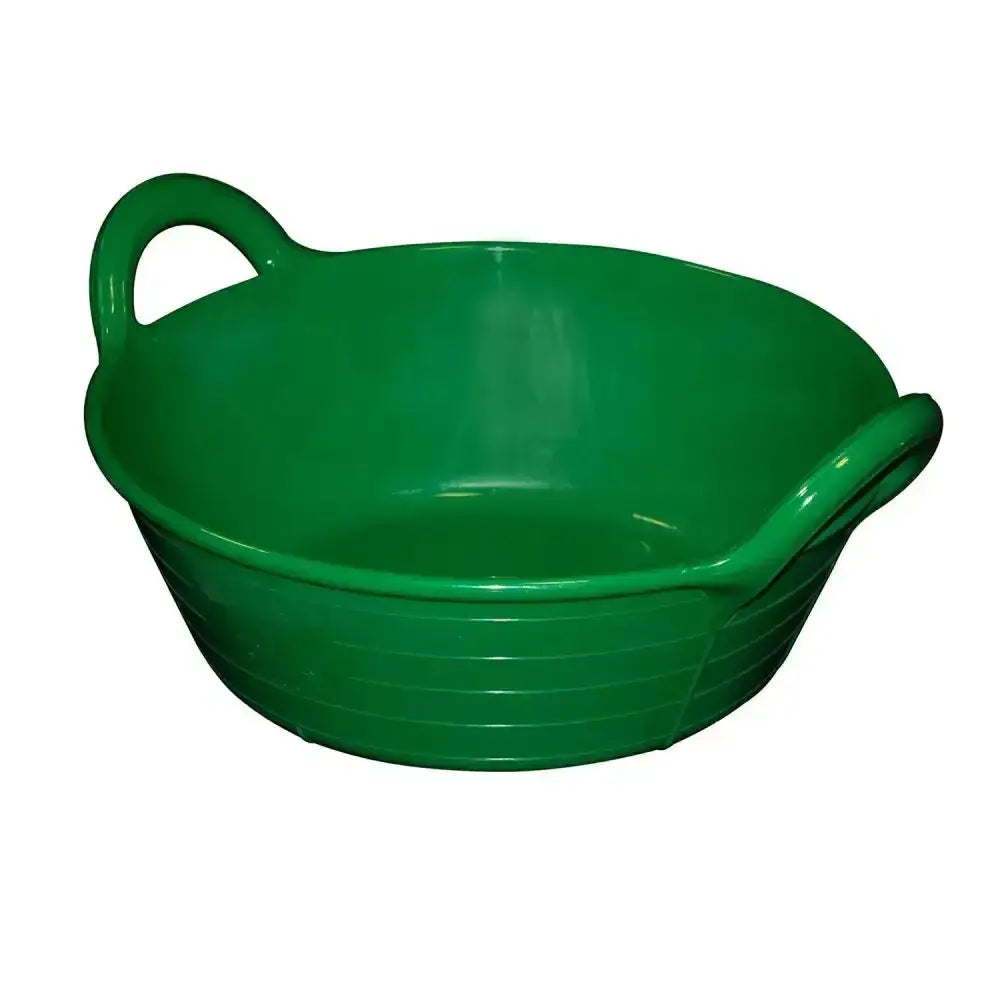Green plastic utility bowl with two handles and ribbed exterior from red gorilla plas small coloured plas feed skip