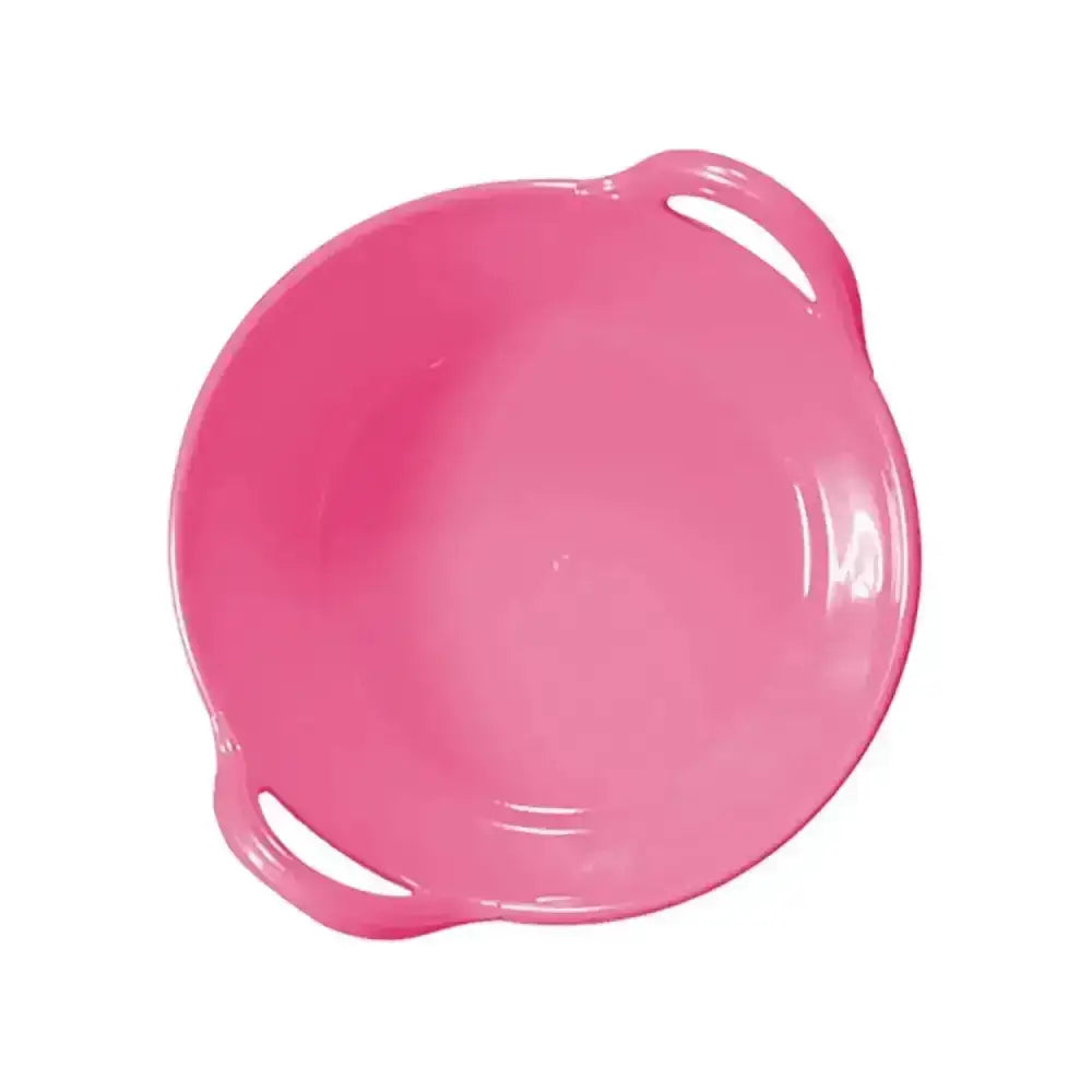 Vibrant pink glossy ceramic serving platter with two handles from red gorilla plas plas feed skip collection