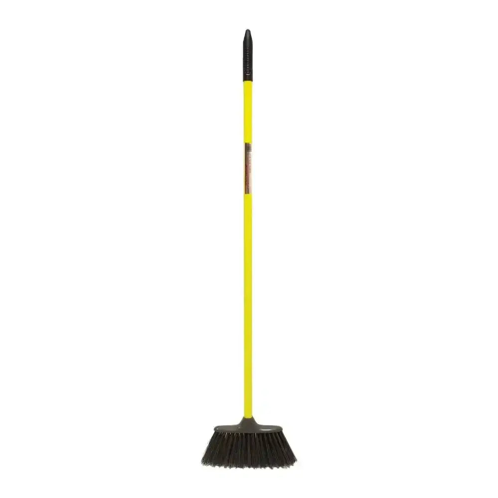 Yellow-handled red gorilla poly yard broom with black bristles and grip perfect for outdoor cleaning tasks