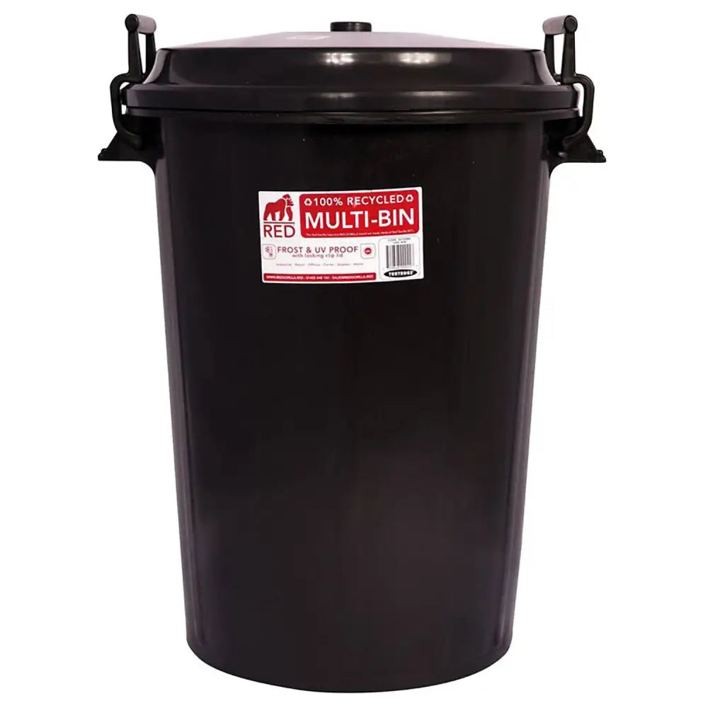 Black red gorilla tubtrug multibin with secure clip lid made from 100 percent recycled plastic and side handles