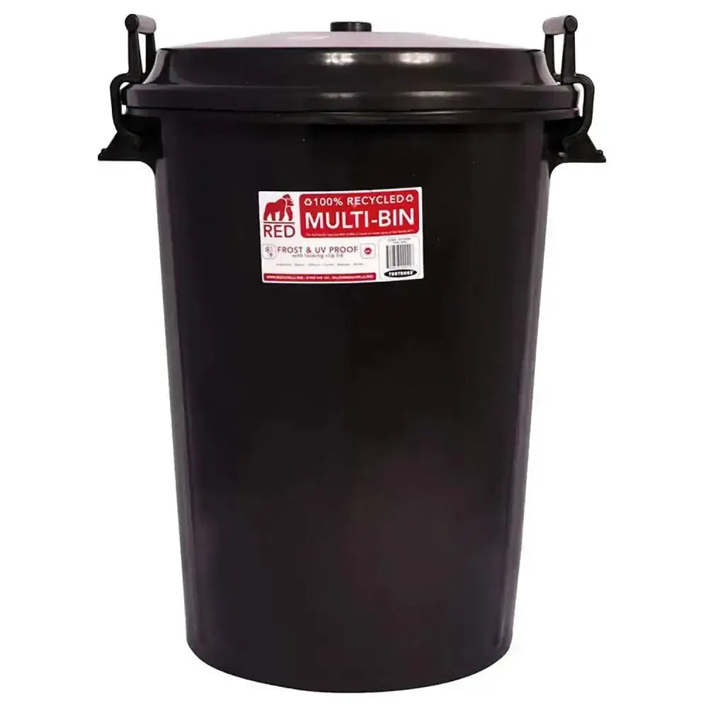 Black recycled plastic red gorilla tubtrug multibin trash can with secure clip lid and side handles