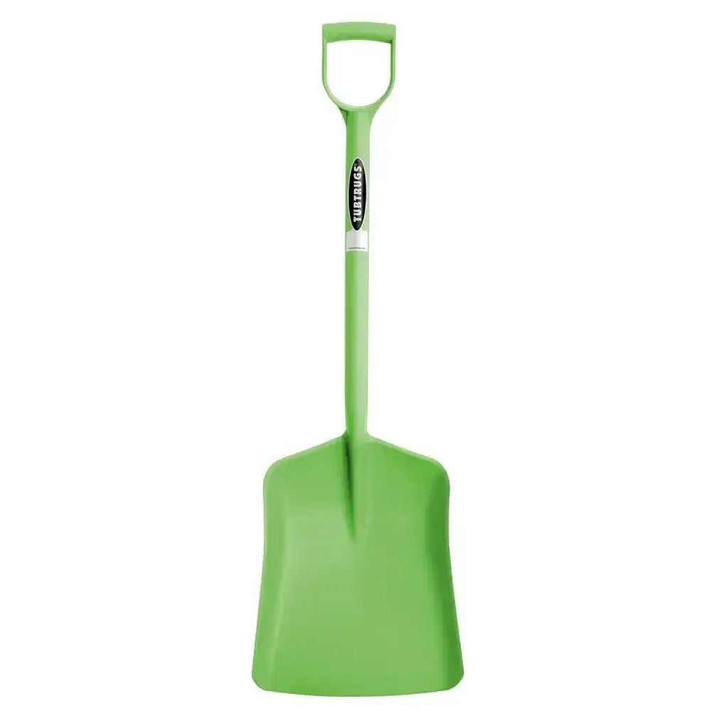 Light green plastic gorilla tubtrug shovel with d-shaped handle and turbugs logo on the shaft