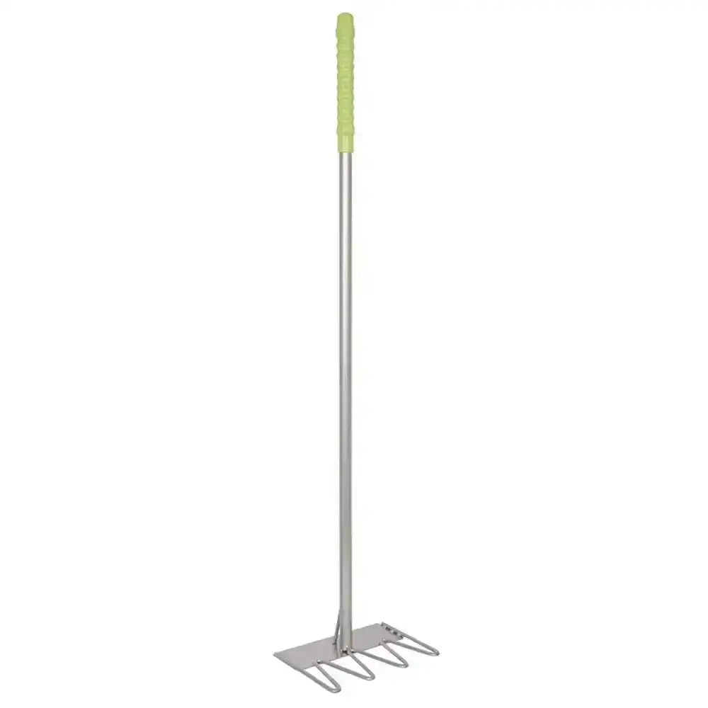 Silver metal garden rake with light green handle for red gorilla tubtrug tidee tubtrug tidee rake use