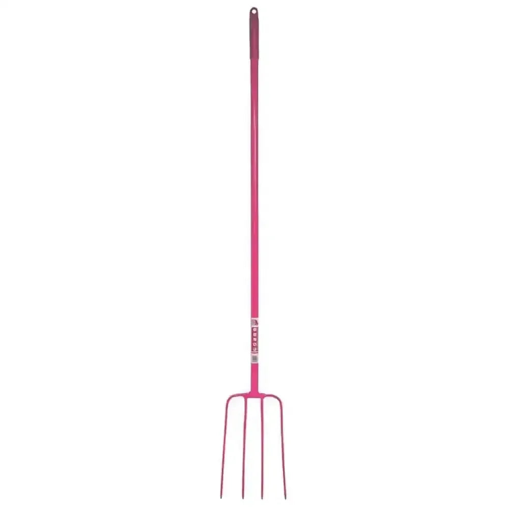 Red Gorilla Tubular Manure Fork 4 Prong 48" Long Shaft Pink Forks
