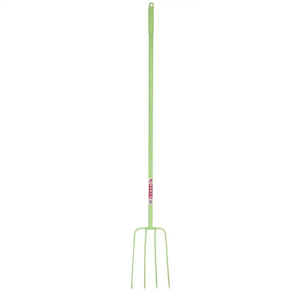 Light green red gorilla tubular manure fork with 4 prongs and long shaft lightweight manure fork for easy use