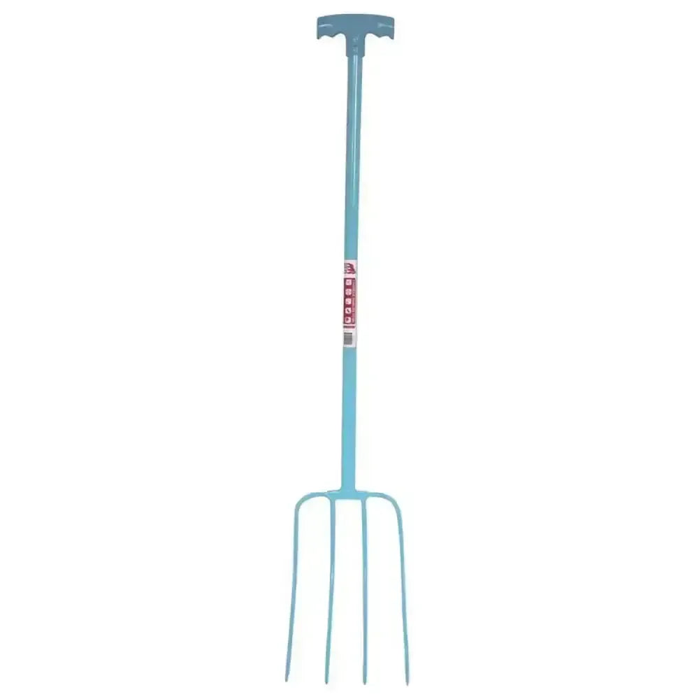 Red Gorilla Tubular Manure Fork 4 Prong T-Handle Sky Blue Forks