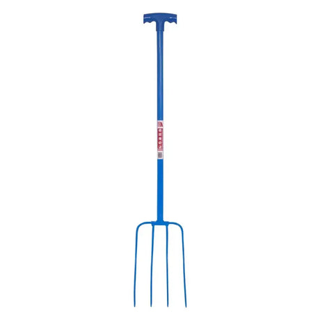 Red Gorilla Tubular Manure Fork 4 Prong T-Handle Blue Forks