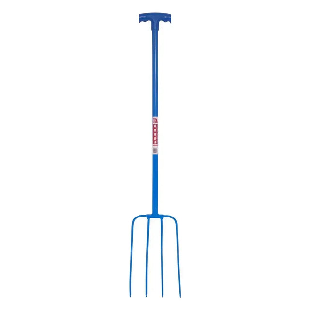 Red Gorilla Tubular Manure Fork 4 Prong T-Handle Blue Forks