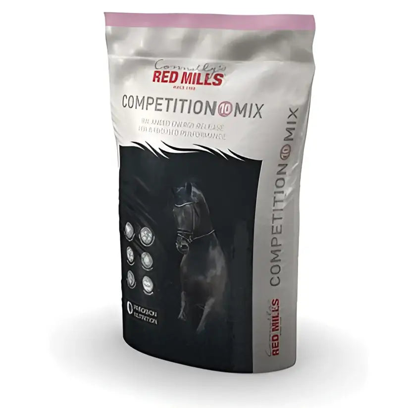 Red Mills Competition 10 Mix steam cooked horse feed in resealable black and white bag with dark horse for sport horses 20 kg