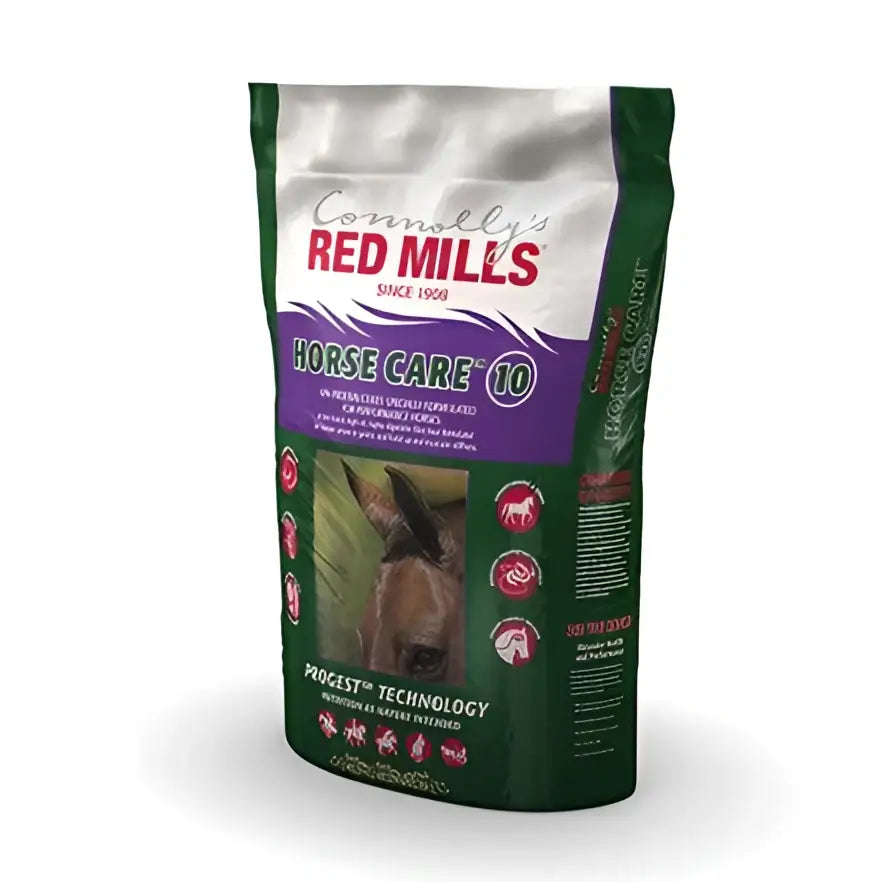 Connollys red mills horse care 10 cubes 20 kg bag in green and silver with purple accents featuring natural acid buffer