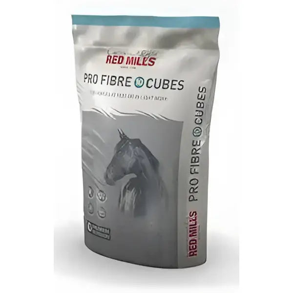 Red mills pro fibre 10 cubes horse feed in grey teal resealable bag with black and white horse image 20 kg