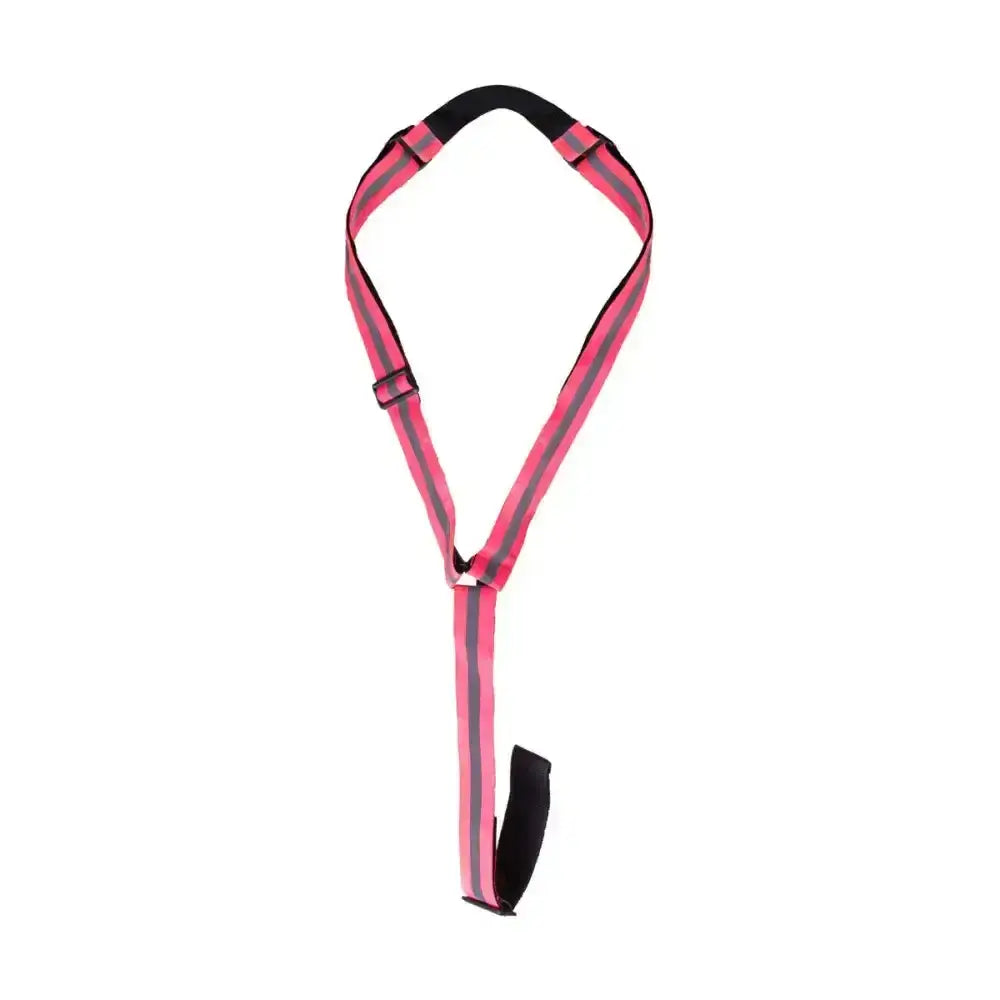 Pink reflective martingale with black padded straps and adjustable buckle stay safe with reflector martingale by hy equestrian