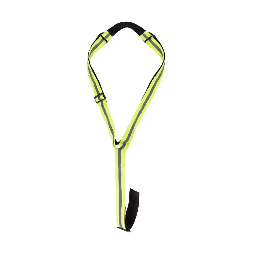 Bright yellow reflector martingale by hy equestrian with black accents and adjustable buckle to stay safe riding
