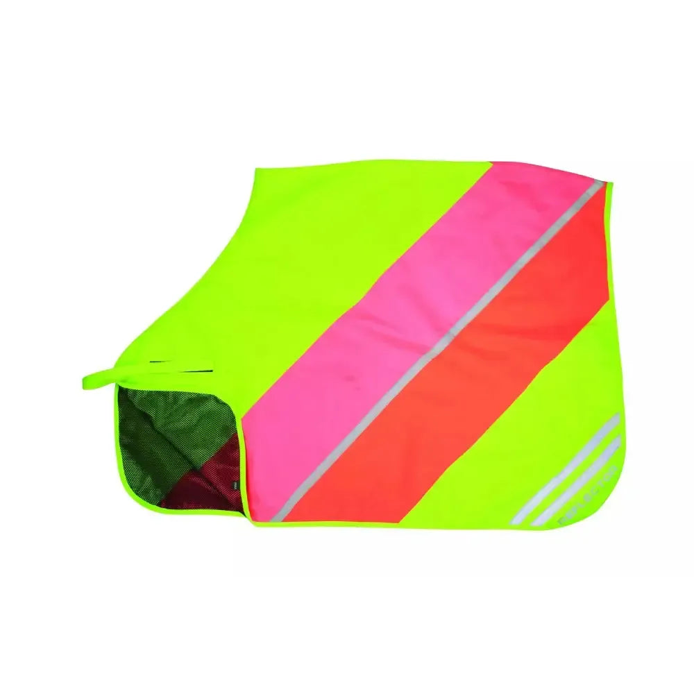 Reflector Quarter Mesh Exercise Sheet by Hy Equestrian Yellow/Pink/Orange Pony Ride On Fly Rugs