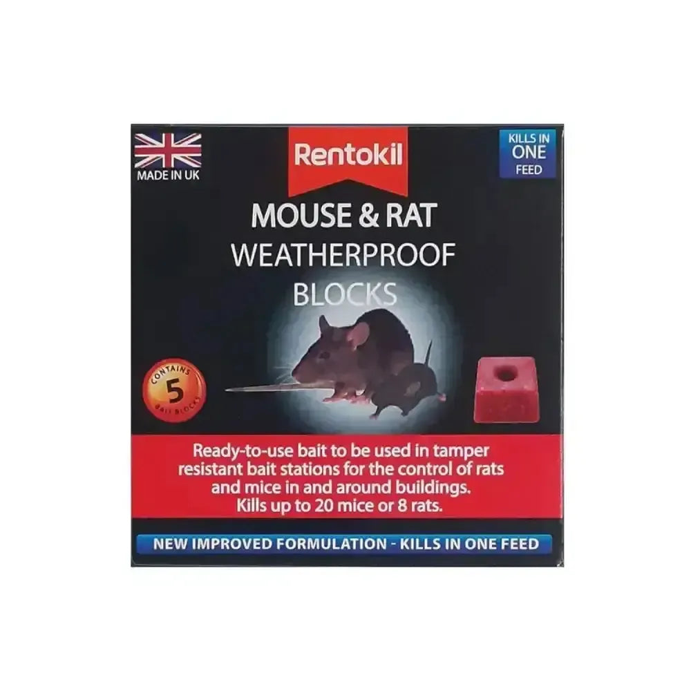 Rentokil Mouse & Rat Weatherproof Blocks 5 Pack Pest Control