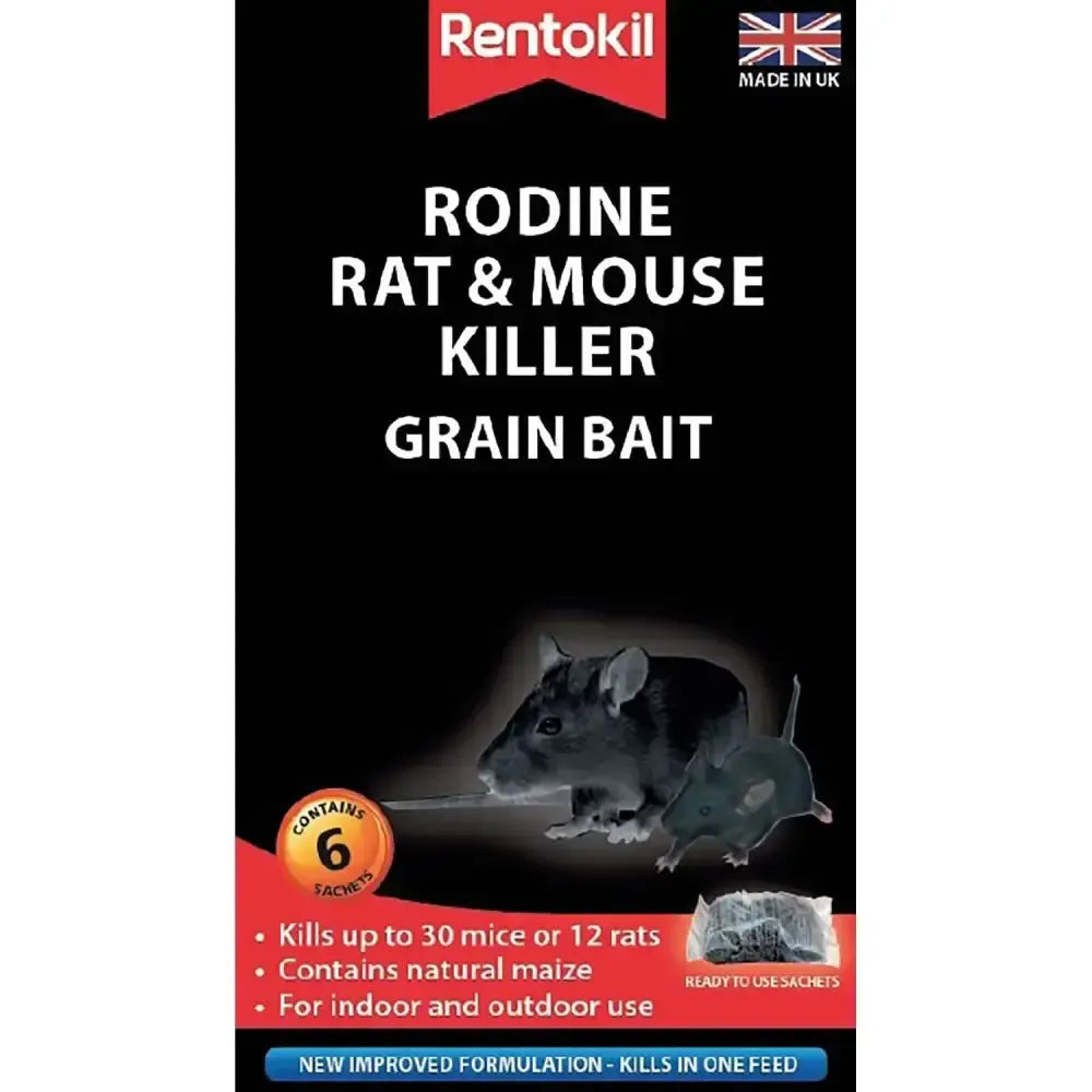 Rentokil Rodine Rat & Mouse Killer Grain Bait 6 Sachet Pest Control