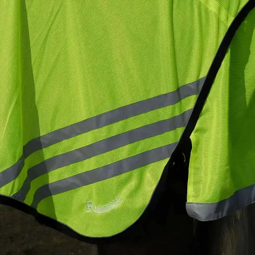 Bright lime green 3/4 length cutaway design horse blanket with yellow mesh ride fabric and rainegold logo embroidery