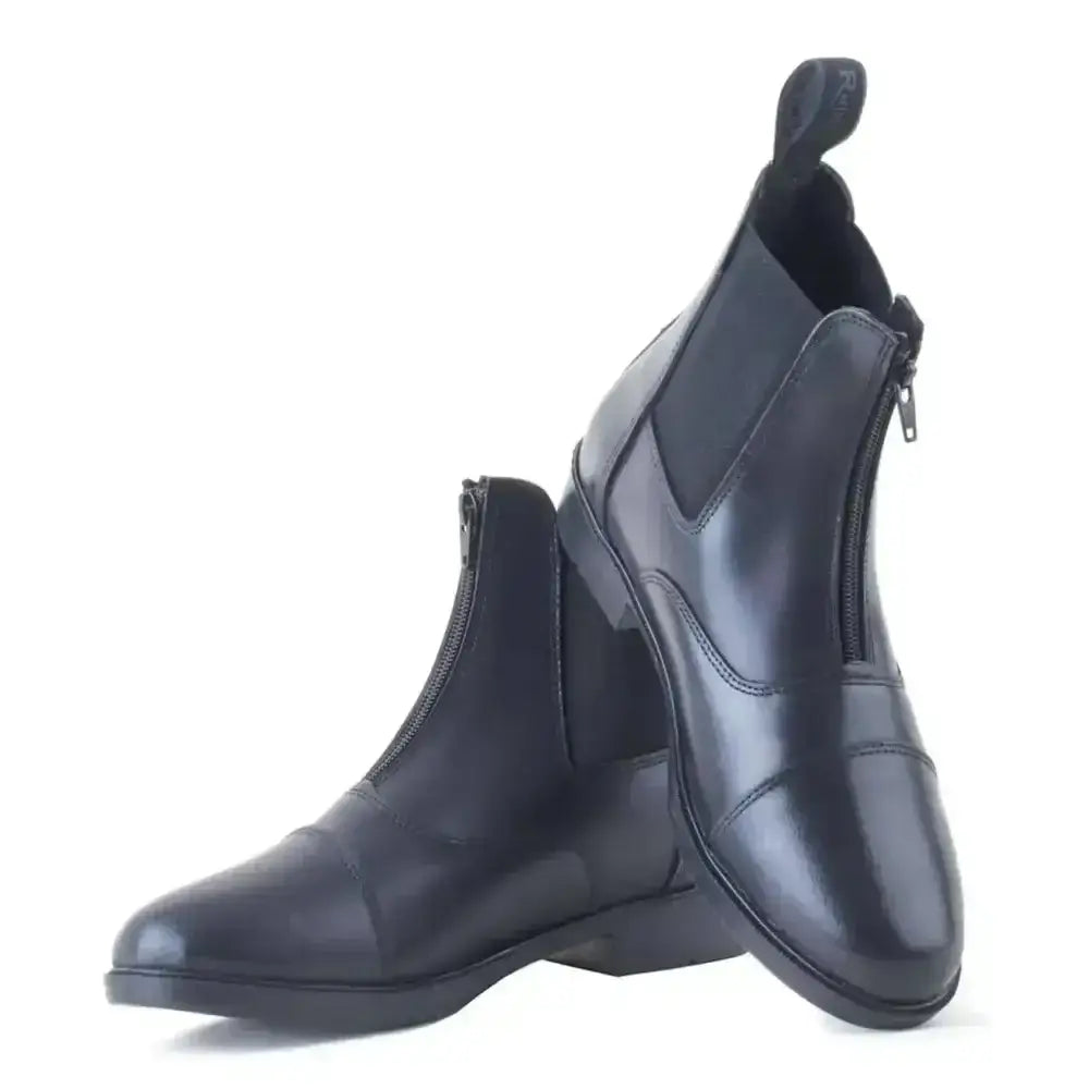 Black leather rhinegold boston childrens zip paddock boots with glossy finish and front zipper closures