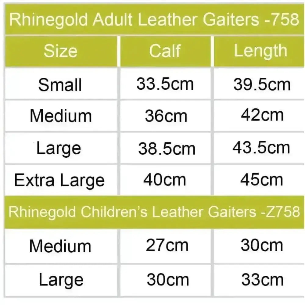 Rhinegold child leather gaiters in classic brown soft leather with adjustable sizing for comfortable elasticated fit