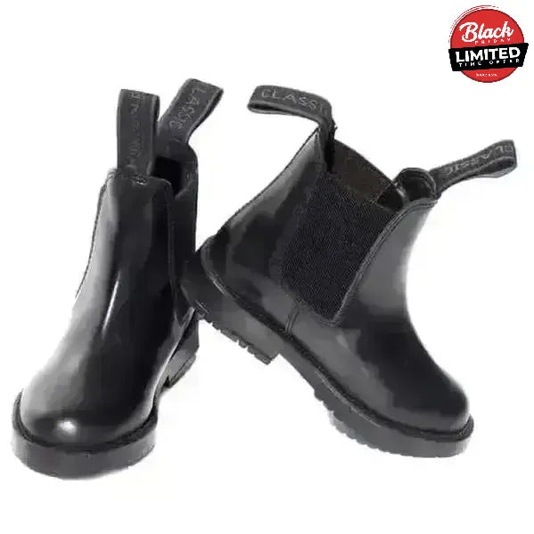 Rhinegold Childrens Classic Leather Jodhpur Boots Black 10 - Child Short Riding Boots