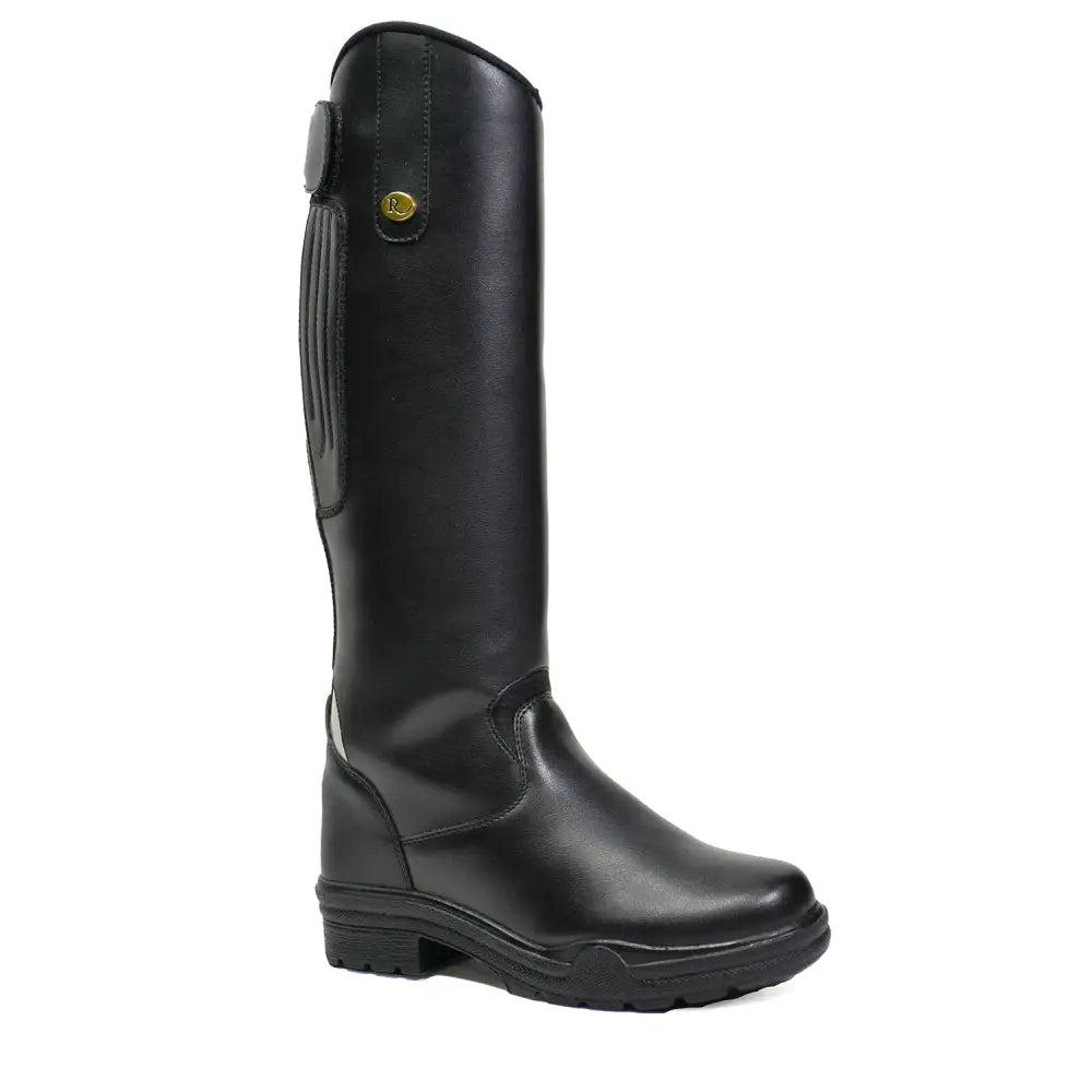 Black rhinegold childrens nebraska synthetic riding boot with gold buckle and reinforced side panel for kids