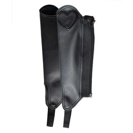 Rhinegold Childrens Synthetic Gaiters With Heart Detail Black Childs Large Rhinegold Chaps & Gaiters Barnstaple Equestrian Supplies