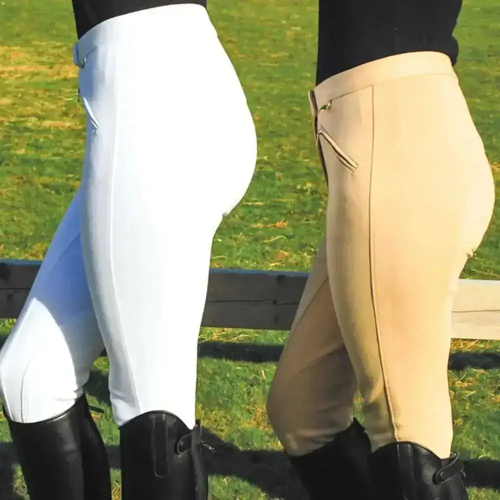 White and beige rhinegold childs jodhpurs essential everyday with zipper side pockets and tailored fit