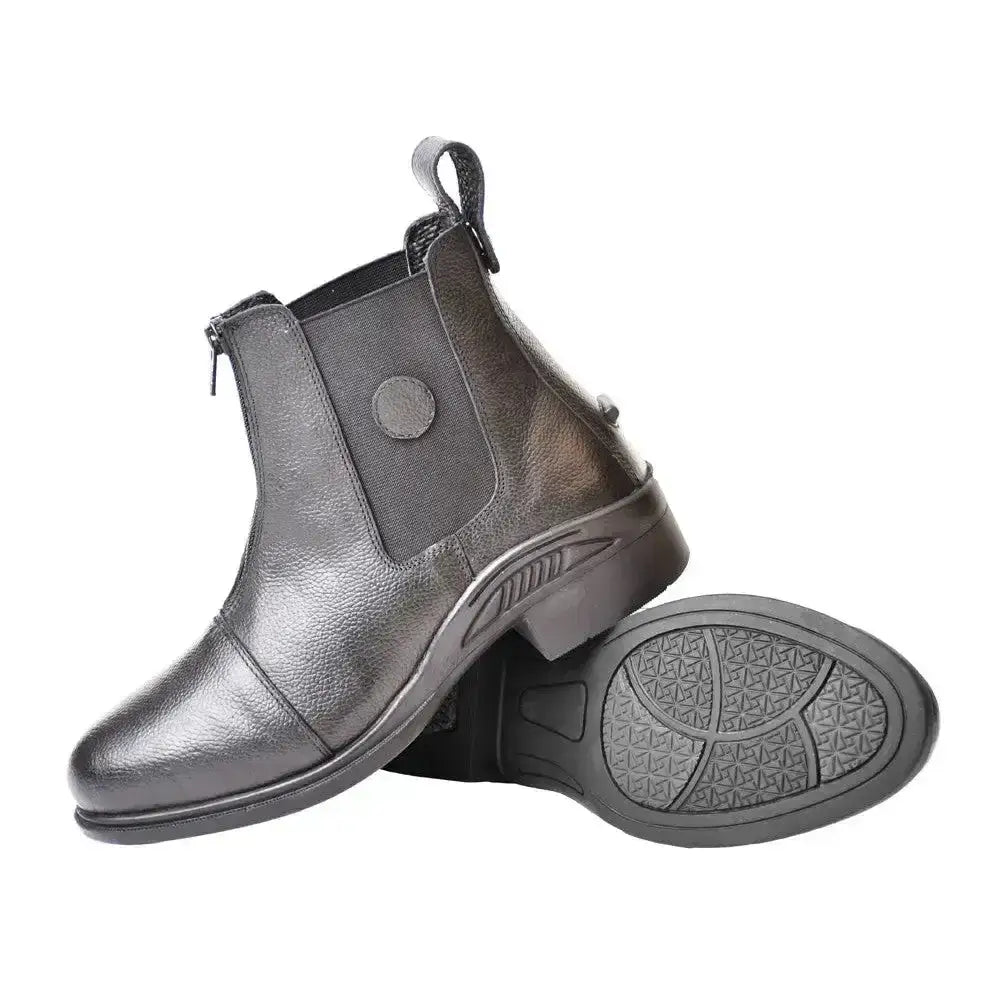 Dark gray grained leather rhinegold childs toronto zip paddock boots with zipper and elastic side panel for kids