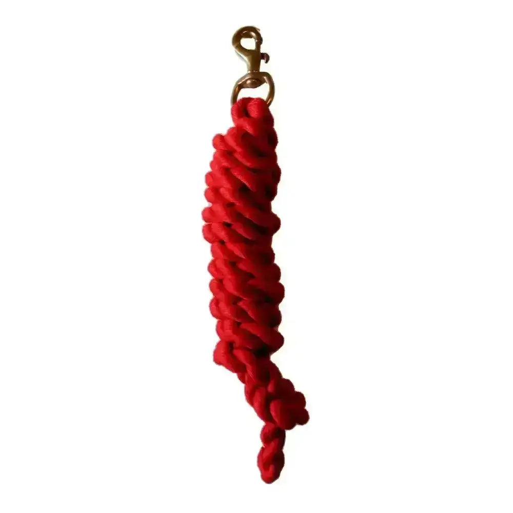 Red braided rhinegold cotton lead keychain with gold-toned clasp perfect for everyday lead ropes use