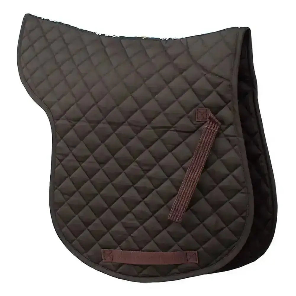 Dark brown rhinegold cotton quilted gp numnah with diamond pattern and contrasting tan straps rhinegold branded taped