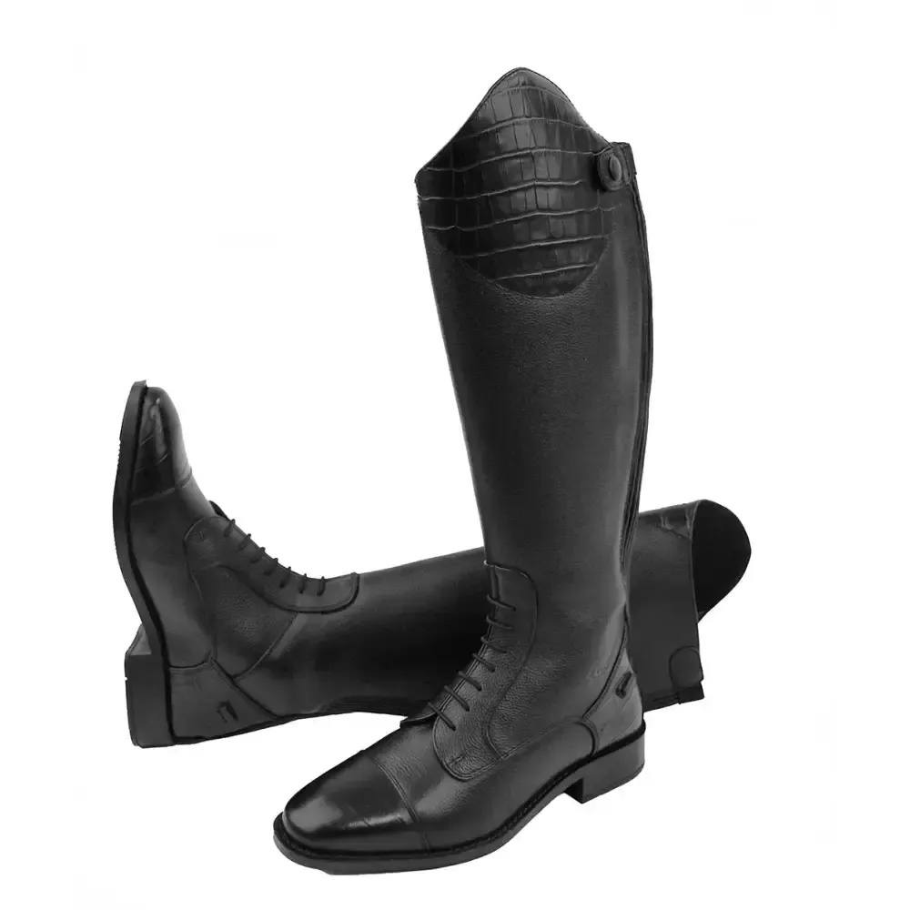 Rhinegold De-Luxe Extra Short Leather Riding Boots With Mock Croc Trim 36 EU / 3 0 Black Long Riding Boots