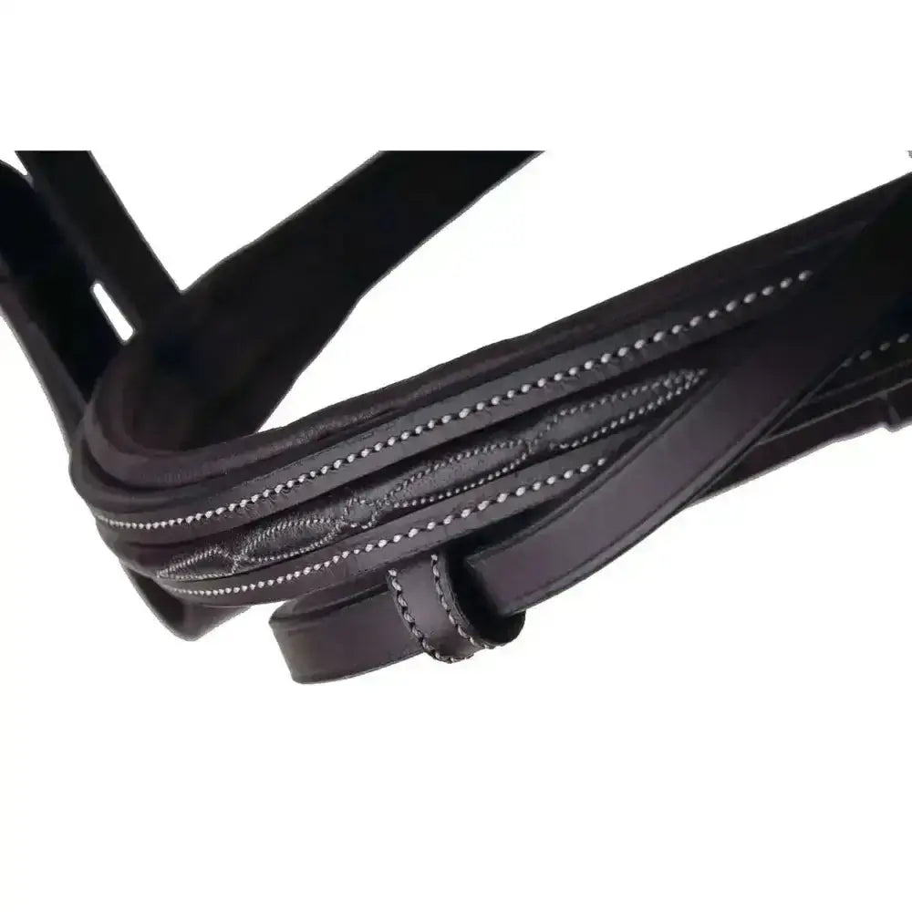 Black leather german leather bridle from rhinegold elegance with silver stitching and embossed decorative patterns