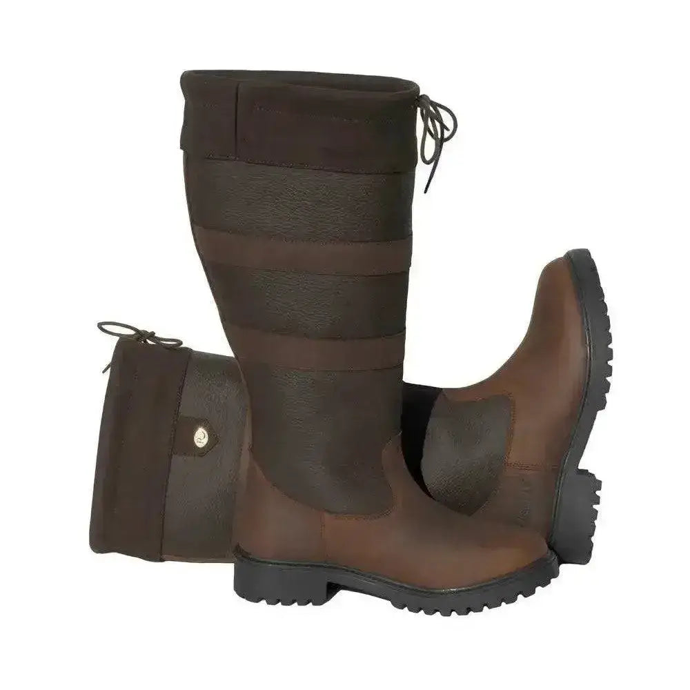Brown rhinegold elite brooklyn leather country boots with fabric panels black laces and rugged sole for outdoor use
