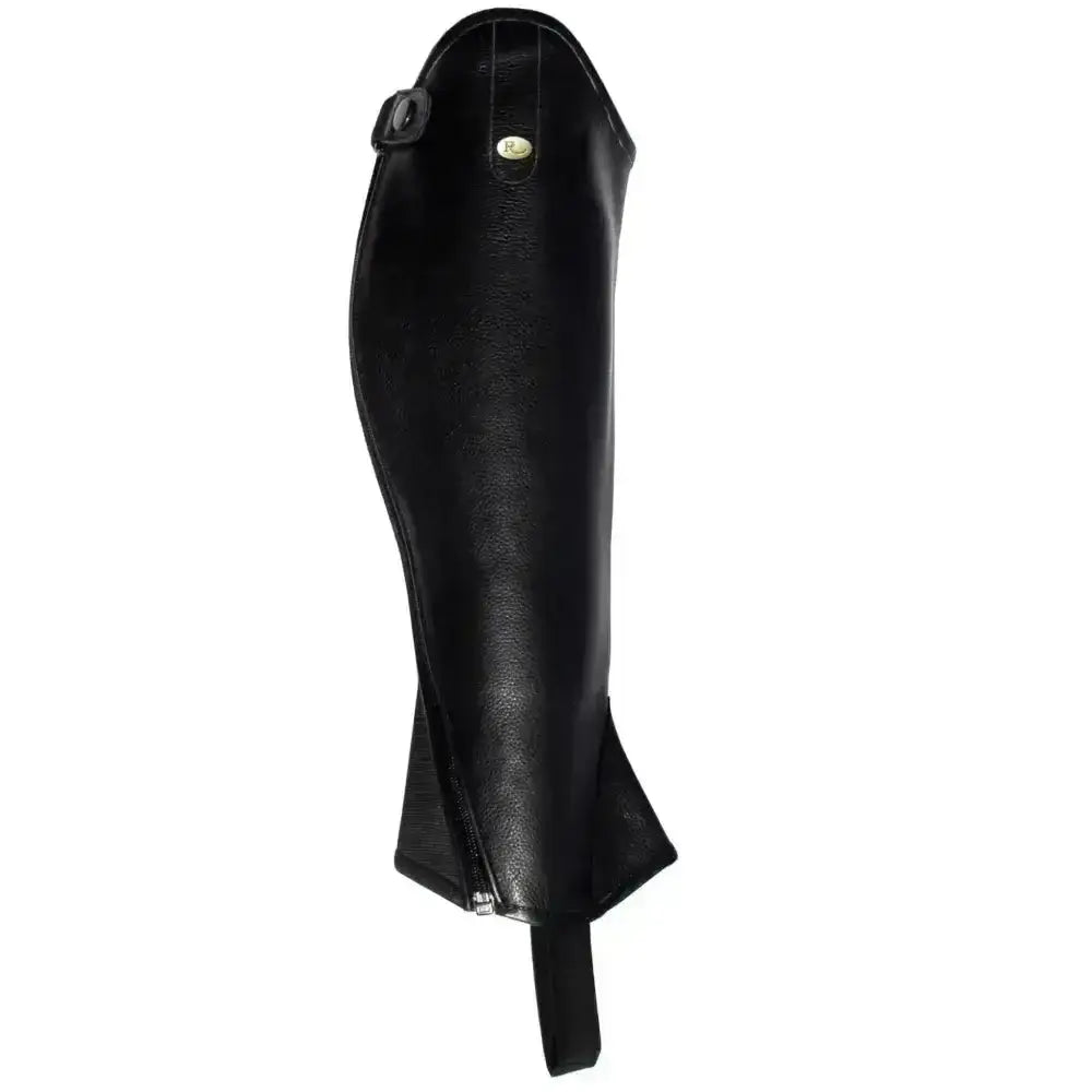 Black leather equestrian boot guard with zipper closure and adjustable strap rhinegold elite curved zip leather gaiters
