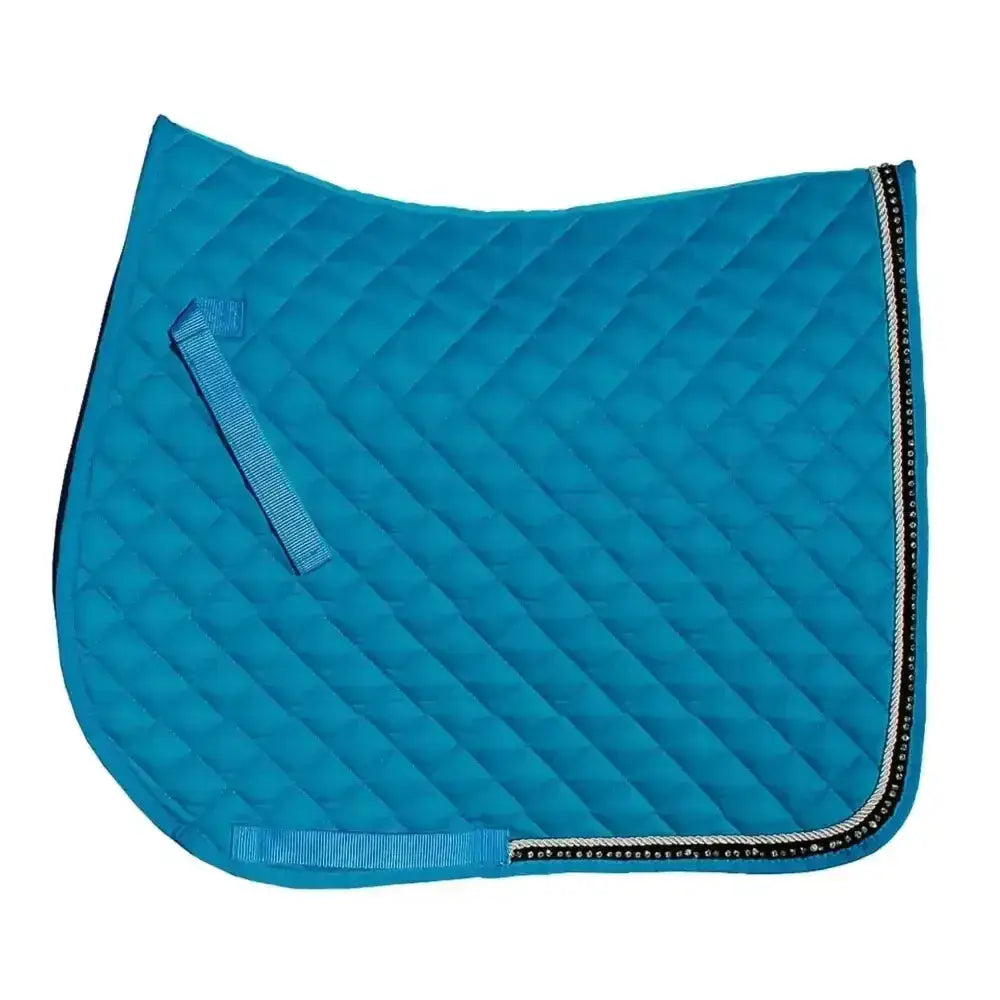 Turquoise rhinegold elite diamante quilted saddle cloth with diamond stitching and decorative beaded edge