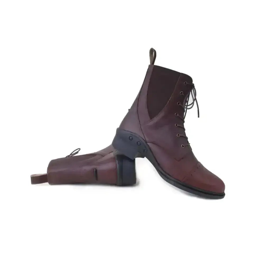 Dark brown rhinegold elite indiana lace paddock boots with waxy leather low block heel and elastic side panel