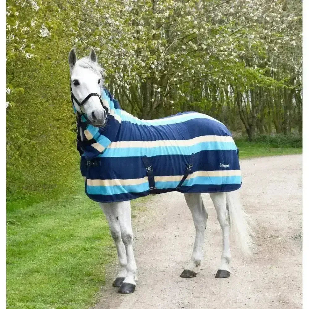 Rhinegold Full Neck Combo Fleece Rug Burgundy Stripe 4'6 Fleece Rugs