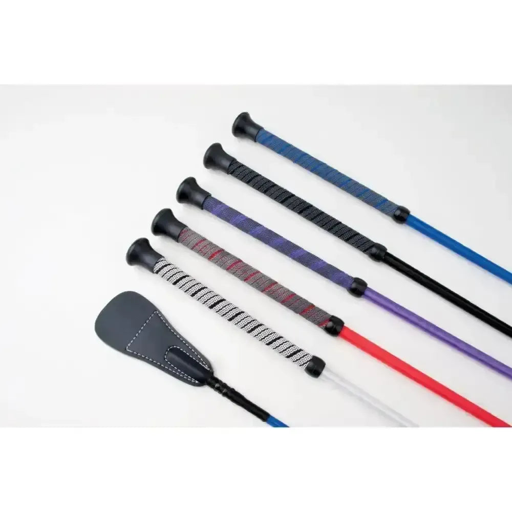 Rhinegold Grip Handle Crop with Black Button Top Black Riding Crops & Whips