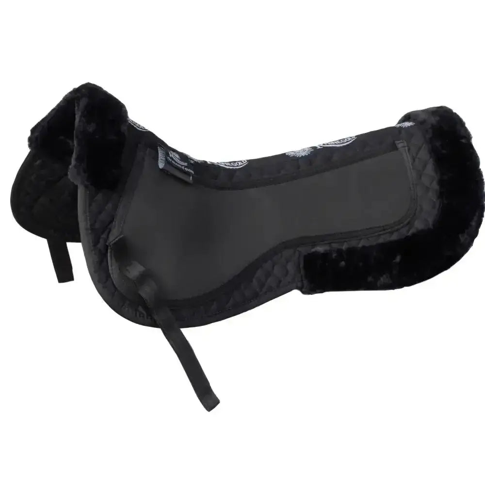 Black densely quilted cotton rhinegold interchangeable trimmed corrective half pad with plush fur trim and central padding