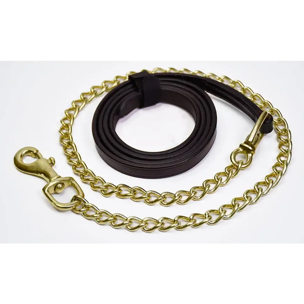 Rhinegold Leather Lead and Chain Black Leather Leading Reins