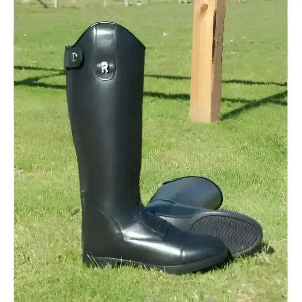 Black rhinegold louisiana leather laced riding boots with smooth finish leather and silver logo on the side