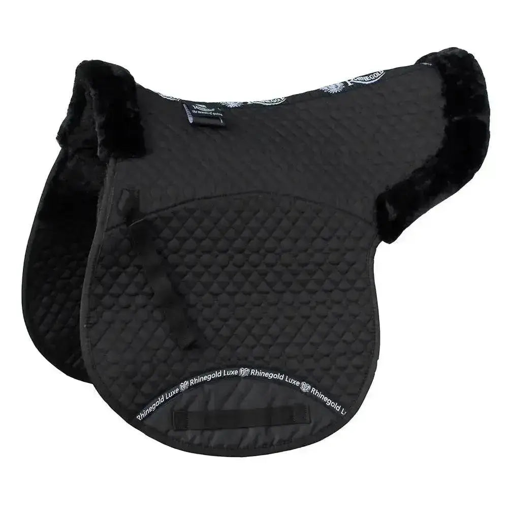 Black rhinegold luxe fur numnah saddle pad with plush fleece edges and quilted diamond pattern