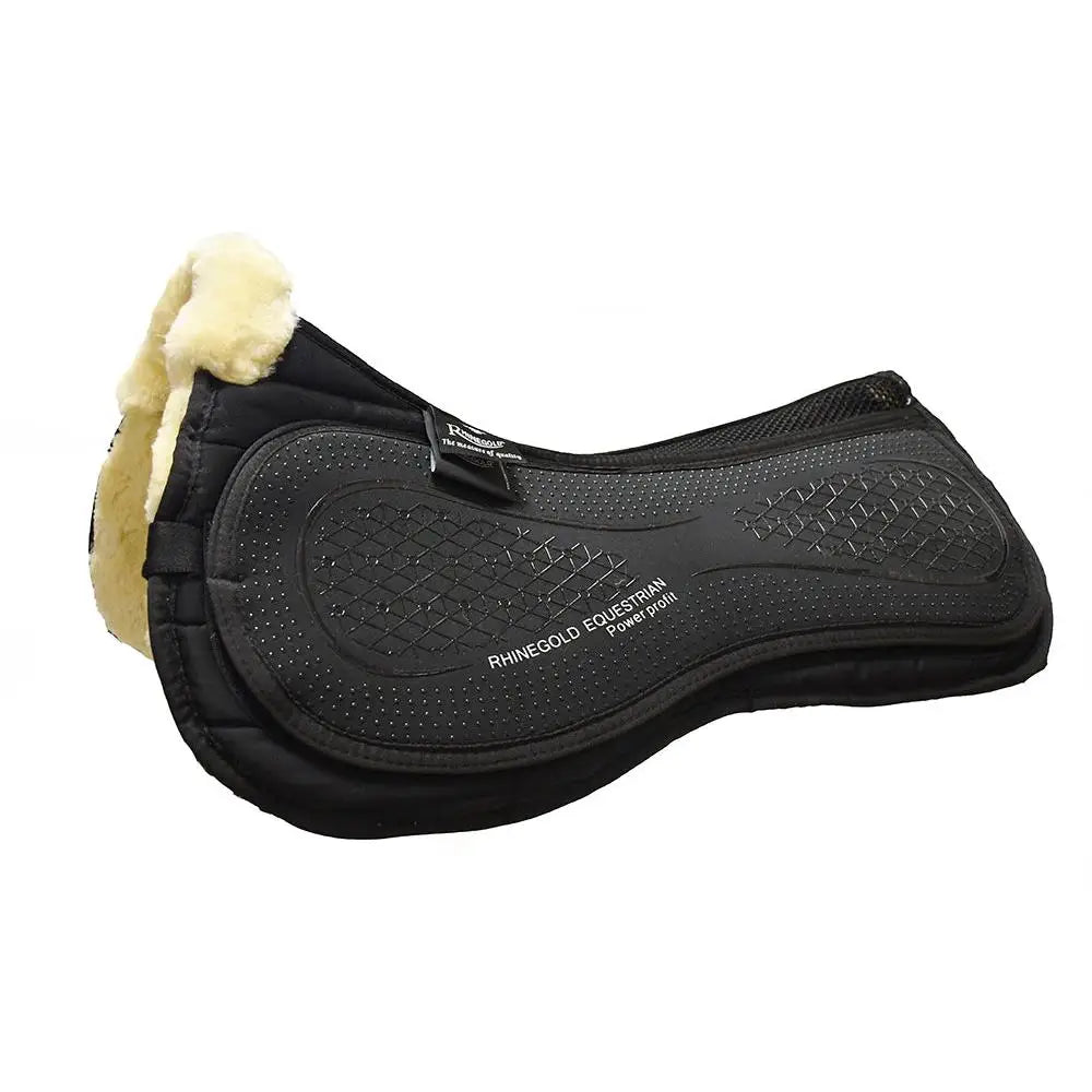 Black rhinegold luxe lined silicone top saddle pad with cream fleece edge and textured rubber grip memory foam saddle pad
