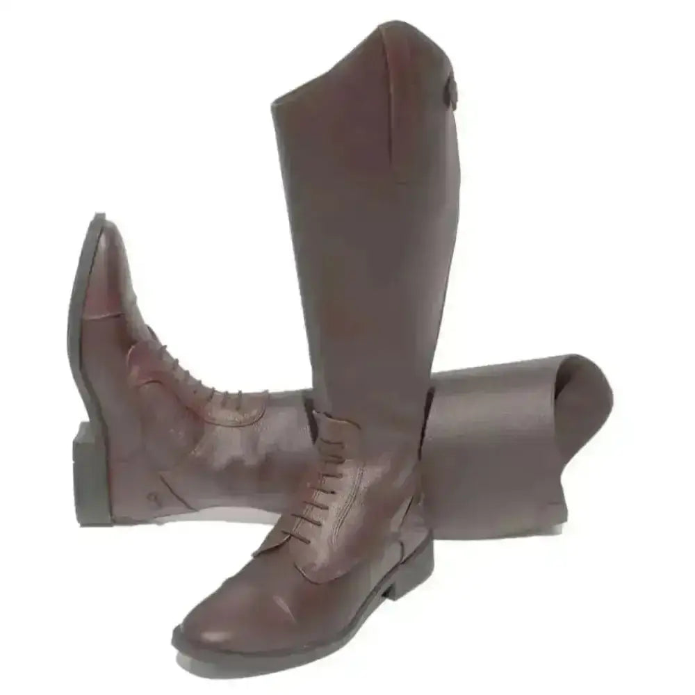 Brown leather rhinegold luxus extra wide calf riding boots with classic design and lacing system for wide calf riding boots