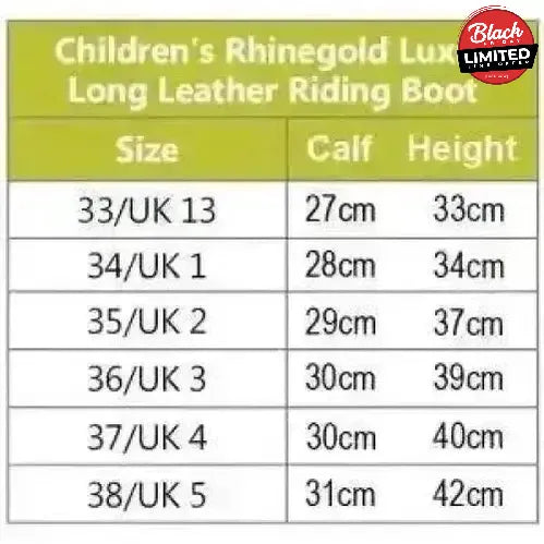 Rhinegold Luxus Junior Long Riding Boots Black BLACK 33 EU / 13 Long Riding Boots